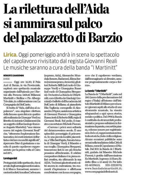 Aida, dall'idea al capolavoro, La Provincia di Lecco, 30.07.2017