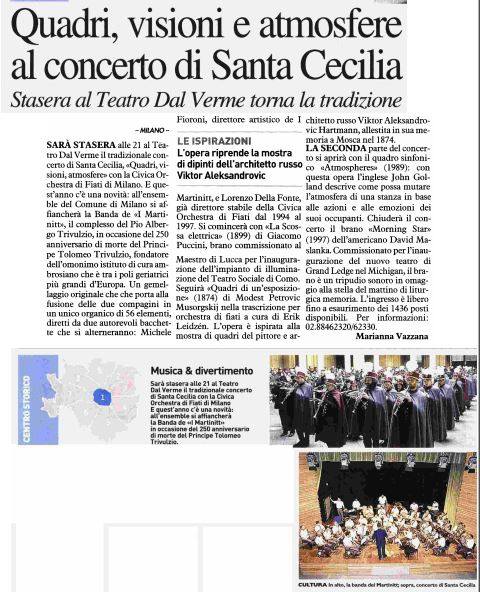 Concerto di Santa Cecilia. Estratto da Il Giorno Milano, 24.11.2017