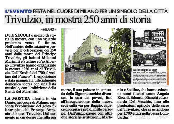 Festa per i 250 anni di Trivulzio in mostra in via Dante, Il Giorno, 13.03.2018