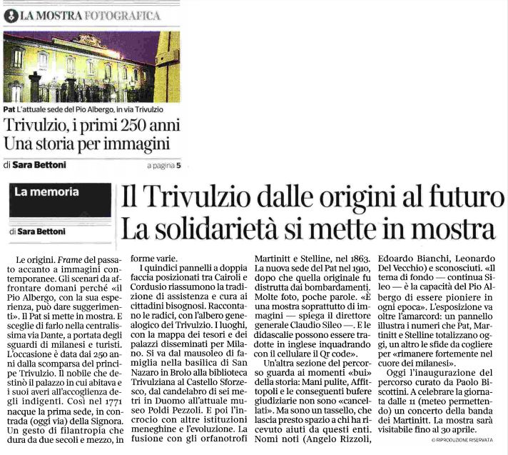 Festa per i 250 anni di Trivulzio in mostra in via Dante, Corriere della sera 11.03.2018